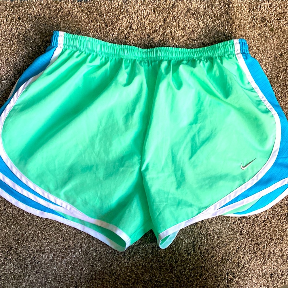 NIKE Green & Blue Running Shorts Medium